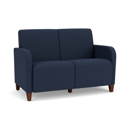 Lesro Siena Lounge Reception 2 Seat Tandem Seating No Center Arm, Walnut, RF Blueberry Upholstery SN2101